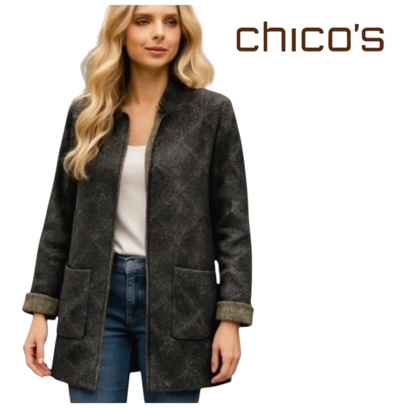Chico’s 3/4 Duster Jacket. Black, Gold. Size 1 - Picture 1 of 10